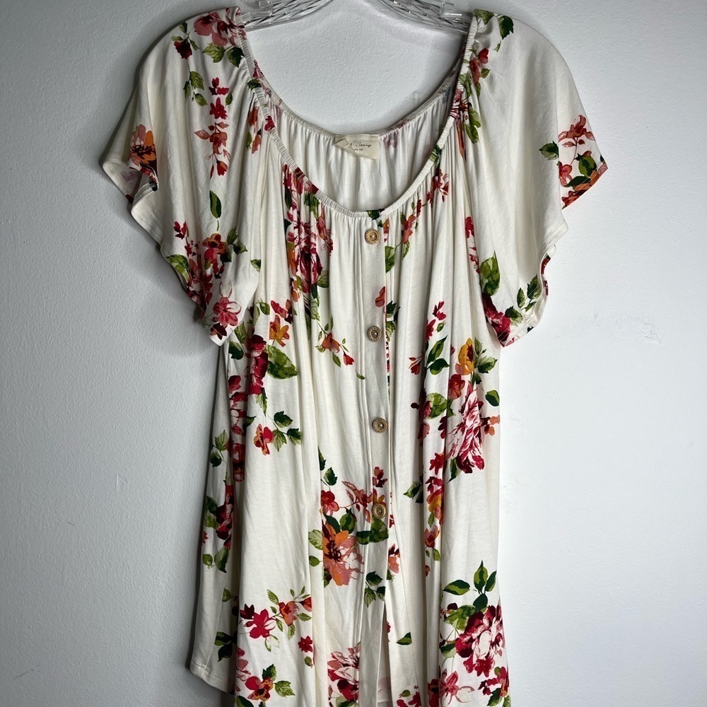 143 Story by Line Up Off Shoulders Blouse Large Stretchy Beige Floral